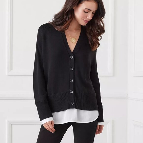 148$ Karen Kane Layered Buttons Front Cardigan Sweater Women's Size XL Black - Picture 4 of 4